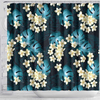 Dark Cyan Tropical Hawaii Shower Curtain Seamless Monstera Plumeria Hawaiian Pattern - Polynesian Pride