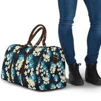 Dark Cyan Tropical Hawaii Travel Bag Seamless Monstera Plumeria Hawaiian Pattern - Polynesian Pride