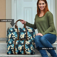 Dark Cyan Tropical Hawaii Travel Bag Seamless Monstera Plumeria Hawaiian Pattern - Polynesian Pride