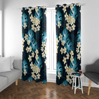 Dark Cyan Tropical Hawaii Window Curtain Seamless Monstera Plumeria Hawaiian Pattern - Polynesian Pride