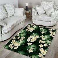 Green Tropical Hawaii Area Rug Seamless Monstera Plumeria Hawaiian Pattern - Polynesian Pride