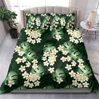 Green Tropical Hawaii Bedding Set Seamless Monstera Plumeria Hawaiian Pattern - Polynesian Pride