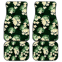 Green Tropical Hawaii Car Mats Seamless Monstera Plumeria Hawaiian Pattern - Polynesian Pride