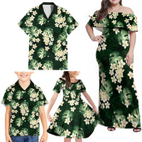 Green Tropical Hawaii Family Matching Off Shoulder Maxi Dress and Hawaiian Shirt Seamless Monstera Plumeria Hawaiian Pattern - Polynesian Pride