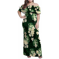 Green Tropical Hawaii Family Matching Off Shoulder Maxi Dress and Hawaiian Shirt Seamless Monstera Plumeria Hawaiian Pattern - Polynesian Pride