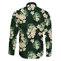 Green Tropical Hawaii Family Matching Short Sleeve Bodycon Dress and Hawaiian Shirt Seamless Monstera Plumeria Hawaiian Pattern - Polynesian Pride