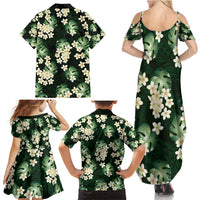 Green Tropical Hawaii Family Matching Summer Maxi Dress and Hawaiian Shirt Seamless Monstera Plumeria Hawaiian Pattern - Polynesian Pride