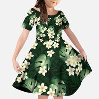 Green Tropical Hawaii Family Matching Tank Maxi Dress and Hawaiian Shirt Seamless Monstera Plumeria Hawaiian Pattern - Polynesian Pride