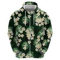 Green Tropical Hawaii Hoodie Seamless Monstera Plumeria Hawaiian Pattern - Polynesian Pride