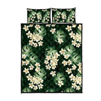 Green Tropical Hawaii Quilt Bed Set Seamless Monstera Plumeria Hawaiian Pattern - Polynesian Pride