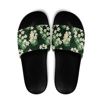 Green Tropical Hawaii Slide Sandals Seamless Monstera Plumeria Hawaiian Pattern - Polynesian Pride