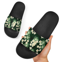 Green Tropical Hawaii Slide Sandals Seamless Monstera Plumeria Hawaiian Pattern - Polynesian Pride
