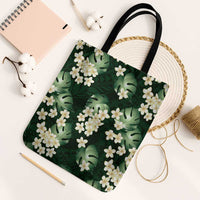 Green Tropical Hawaii Tote Bag Seamless Monstera Plumeria Hawaiian Pattern - Polynesian Pride