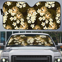 Gold Tropical Hawaii Auto Sun Shade Seamless Monstera Plumeria Hawaiian Pattern - Polynesian Pride