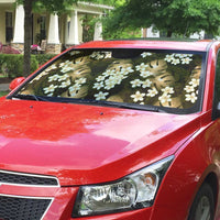 Gold Tropical Hawaii Auto Sun Shade Seamless Monstera Plumeria Hawaiian Pattern - Polynesian Pride