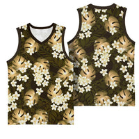 Gold Tropical Hawaii Basketball Jersey Seamless Monstera Plumeria Hawaiian Pattern - Polynesian Pride