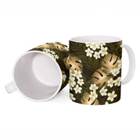 Gold Tropical Hawaii Ceramic Mug Seamless Monstera Plumeria Hawaiian Pattern - Polynesian Pride