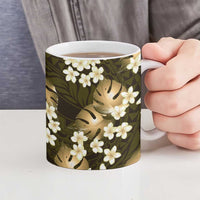 Gold Tropical Hawaii Ceramic Mug Seamless Monstera Plumeria Hawaiian Pattern - Polynesian Pride