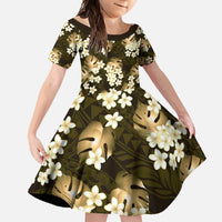 Gold Tropical Hawaii Family Matching Off Shoulder Maxi Dress and Hawaiian Shirt Seamless Monstera Plumeria Hawaiian Pattern - Polynesian Pride