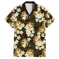 Gold Tropical Hawaii Family Matching Off Shoulder Short Dress and Hawaiian Shirt Seamless Monstera Plumeria Hawaiian Pattern - Polynesian Pride