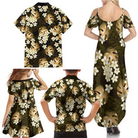 Gold Tropical Hawaii Family Matching Summer Maxi Dress and Hawaiian Shirt Seamless Monstera Plumeria Hawaiian Pattern - Polynesian Pride