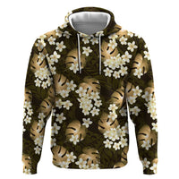 Gold Tropical Hawaii Hoodie Seamless Monstera Plumeria Hawaiian Pattern - Polynesian Pride