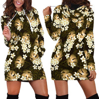 Gold Tropical Hawaii Hoodie Dress Seamless Monstera Plumeria Hawaiian Pattern - Polynesian Pride