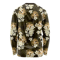Gold Tropical Hawaii Long Sleeve Shirt Seamless Monstera Plumeria Hawaiian Pattern LT14 - Polynesian Pride