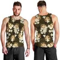 Gold Tropical Hawaii Men Tank Top Seamless Monstera Plumeria Hawaiian Pattern - Polynesian Pride