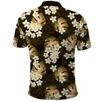 Gold Tropical Hawaii Polo Shirt Seamless Monstera Plumeria Hawaiian Pattern - Polynesian Pride