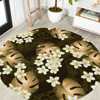 Gold Tropical Hawaii Round Carpet Seamless Monstera Plumeria Hawaiian Pattern - Polynesian Pride