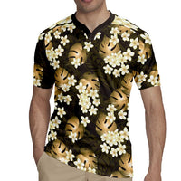 Gold Tropical Hawaii Rugby Jersey Seamless Monstera Plumeria Hawaiian Pattern - Polynesian Pride