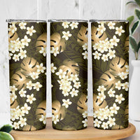 Gold Tropical Hawaii Skinny Tumbler Seamless Monstera Plumeria Hawaiian Pattern - Polynesian Pride