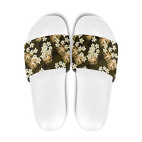Gold Tropical Hawaii Slide Sandals Seamless Monstera Plumeria Hawaiian Pattern - Polynesian Pride