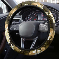 Gold Tropical Hawaii Steering Wheel Cover Seamless Monstera Plumeria Hawaiian Pattern - Polynesian Pride