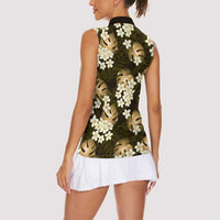 Gold Tropical Hawaii Women Sleeveless Polo Shirt Seamless Monstera Plumeria Hawaiian Pattern - Polynesian Pride