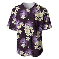 Purple Tropical Hawaii Baseball Jersey Seamless Monstera Plumeria Hawaiian Pattern - Polynesian Pride