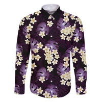 Purple Tropical Hawaii Family Matching Long Sleeve Bodycon Dress and Hawaiian Shirt Seamless Monstera Plumeria Hawaiian Pattern - Polynesian Pride