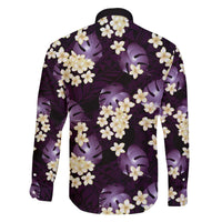 Purple Tropical Hawaii Family Matching Off The Shoulder Long Sleeve Dress and Hawaiian Shirt Seamless Monstera Plumeria Hawaiian Pattern - Polynesian Pride