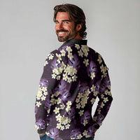 Purple Tropical Hawaii Long Sleeve Polo Shirt Seamless Monstera Plumeria Hawaiian Pattern - Polynesian Pride