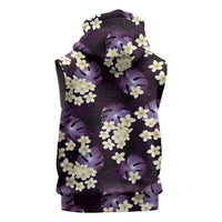 Purple Tropical Hawaii Sleeveless Hoodie Seamless Monstera Plumeria Hawaiian Pattern - Polynesian Pride
