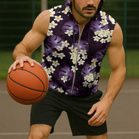 Purple Tropical Hawaii Sleeveless Zip Hoodie Seamless Monstera Plumeria Hawaiian Pattern - Polynesian Pride