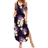 Purple Tropical Hawaii Summer Maxi Dress Seamless Monstera Plumeria Hawaiian Pattern - Polynesian Pride