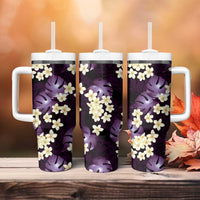 Purple Tropical Hawaii Tumbler With Handle Seamless Monstera Plumeria Hawaiian Pattern - Polynesian Pride