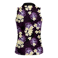Purple Tropical Hawaii Women Sleeveless Polo Shirt Seamless Monstera Plumeria Hawaiian Pattern - Polynesian Pride