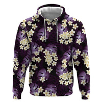 Purple Tropical Hawaii Zip Hoodie Seamless Monstera Plumeria Hawaiian Pattern - Polynesian Pride
