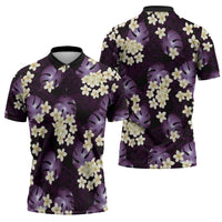 Purple Tropical Hawaii Zipper Polo Shirt Seamless Monstera Plumeria Hawaiian Pattern - Polynesian Pride