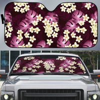 Pink Tropical Hawaii Auto Sun Shade Seamless Monstera Plumeria Hawaiian Pattern - Polynesian Pride