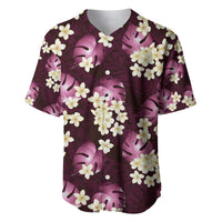 Pink Tropical Hawaii Baseball Jersey Seamless Monstera Plumeria Hawaiian Pattern - Polynesian Pride