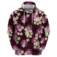 Pink Tropical Hawaii Hoodie Seamless Monstera Plumeria Hawaiian Pattern - Polynesian Pride